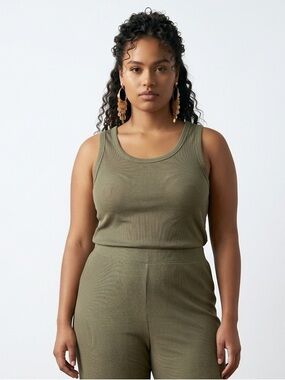 Primark Olive Ribbed Scoop Neck Tank 2Xl